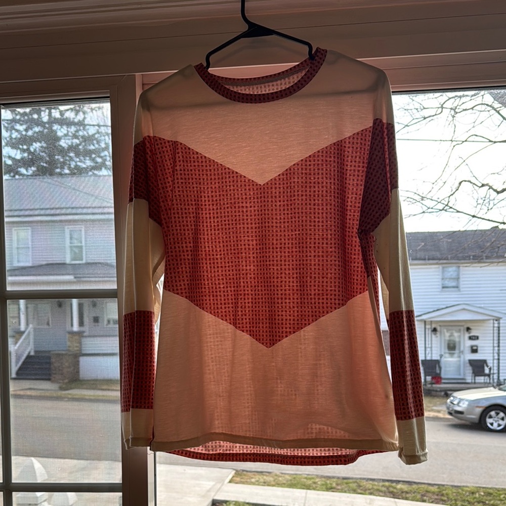 Red and Cream Women's Top